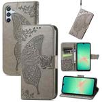 For Samsung Galaxy A26 Butterfly Love Flower Embossed Leather Phone Case(Gray)