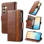 For Samsung Galaxy S25 5G CaseNeo Splicing Dual Magnetic Buckle Leather Phone Case(Brown)
