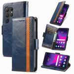 For Samsung Galaxy S25 Ultra 5G CaseNeo Splicing Dual Magnetic Buckle Leather Phone Case(Blue)