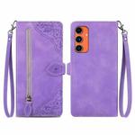 For Samsung Galaxy C55 Embossed Flower Zipper Leather Phone Case(Purple)