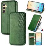 For Samsung Galaxy S25 5G Cubic Grid Pressed Magnetic Leather Phone Case(Green)