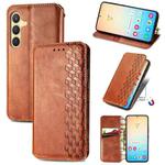 For Samsung Galaxy S25+ 5G Cubic Grid Pressed Magnetic Leather Phone Case(Brown)