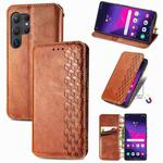 For Samsung Galaxy S25 Ultra 5G Cubic Grid Pressed Magnetic Leather Phone Case(Brown)