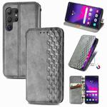 For Samsung Galaxy S25 Ultra 5G Cubic Grid Pressed Magnetic Leather Phone Case(Gray)
