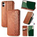For Samsung Galaxy A25 5G Cubic Grid Pressed Magnetic Leather Phone Case(Brown)