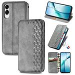 For Samsung Galaxy S25 Edge 5G Cubic Grid Pressed Magnetic Leather Phone Case(Gray)