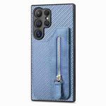 For Samsung Galaxy S24 Ultra 5G Carbon Fiber Horizontal Flip Zipper Wallet Phone Case(Blue)