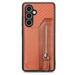 For Samsung Galaxy S23 FE 5G Carbon Fiber Horizontal Flip Zipper Wallet Phone Case(Brown)