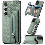 For Samsung Galaxy A56 5G Carbon Fiber Horizontal Flip Zipper Wallet Phone Case(Green)