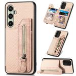 For Samsung Galaxy A56 5G Carbon Fiber Horizontal Flip Zipper Wallet Phone Case(Khaki)
