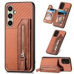 For Samsung Galaxy A56 5G Carbon Fiber Horizontal Flip Zipper Wallet Phone Case(Brown)