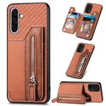 For Samsung Galaxy S25 5G Carbon Fiber Horizontal Flip Zipper Wallet Phone Case(Brown)