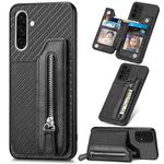 For Samsung Galaxy S25+ 5G Carbon Fiber Horizontal Flip Zipper Wallet Phone Case(Black)
