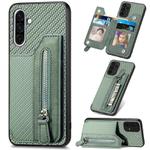 For Samsung Galaxy S25+ 5G Carbon Fiber Horizontal Flip Zipper Wallet Phone Case(Green)