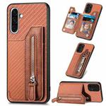 For Samsung Galaxy S25+ 5G Carbon Fiber Horizontal Flip Zipper Wallet Phone Case(Brown)
