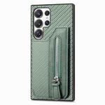 For Samsung Galaxy S25 Ultra 5G Carbon Fiber Horizontal Flip Zipper Wallet Phone Case(Green)