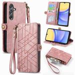 For Samsung Galaxy A15 Geometric Zipper Wallet Side Buckle Leather Phone Case(Pink)