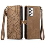 For Samsung Galaxy A53 5G Geometric Zipper Wallet Side Buckle Leather Phone Case(Brown)