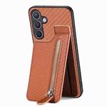 For Samsung Galaxy S24+ 5G Carbon Fiber Vertical Flip Zipper Phone Case(Brown)