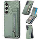 For Samsung Galaxy A36 Carbon Fiber Vertical Flip Zipper Phone Case(Green)