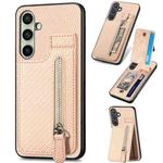 For Samsung Galaxy A36 Carbon Fiber Vertical Flip Zipper Phone Case(Khaki)