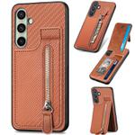 For Samsung Galaxy A36 Carbon Fiber Vertical Flip Zipper Phone Case(Brown)