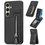 For Samsung Galaxy A56 5G Carbon Fiber Vertical Flip Zipper Phone Case(Black)