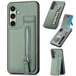 For Samsung Galaxy A56 5G Carbon Fiber Vertical Flip Zipper Phone Case(Green)