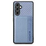 For Samsung Galaxy S23 FE 5G Carbon Fiber Magnetic Card Wallet RFID Blocking Phone Case(Blue)