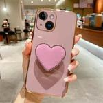 For iPhone 15 Plus Electroplating Love Heart Holder TPU Phone Case(Purple)