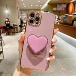 For iPhone 15 Electroplating Love Heart Holder TPU Phone Case(Purple)