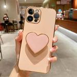 For iPhone 14 Pro Electroplating Love Heart Holder TPU Phone Case(Pink)