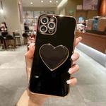 For iPhone 14 Plus Electroplating Love Heart Holder TPU Phone Case(Black)