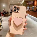 For iPhone 14 Electroplating Love Heart Holder TPU Phone Case(Pink)