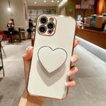 For iPhone 14 Electroplating Love Heart Holder TPU Phone Case(White)