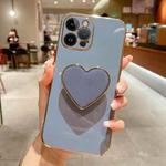 For iPhone 13 Pro Electroplating Love Heart Holder TPU Phone Case(Blue)