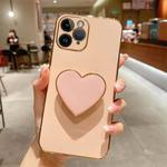 For iPhone 11 Pro Max Electroplating Love Heart Holder TPU Phone Case(Pink)