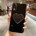 For iPhone XR Electroplating Love Heart Holder TPU Phone Case(Black)