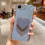 For iPhone SE 2022/2020 / 7 / 8 Electroplating Love Heart Holder TPU Phone Case(Blue)
