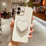 For iPhone 16 Electroplating Love Heart Holder TPU Phone Case(White)