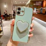 For iPhone 16 Electroplating Love Heart Holder TPU Phone Case(Green)