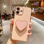 For iPhone 16 Plus Electroplating Love Heart Holder TPU Phone Case(Pink)