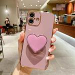 For iPhone 16 Plus Electroplating Love Heart Holder TPU Phone Case(Purple)