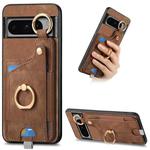 For Google Pixel 8 Pro Retro Skin-feel Ring Card Bag Phone Case with Hang Loop(Brown)