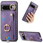 For Google Pixel 8 Pro Retro Skin-feel Ring Card Bag Phone Case with Hang Loop(Purple)