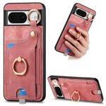 For Google Pixel 8 Retro Skin-feel Ring Card Bag Phone Case with Hang Loop(Pink)