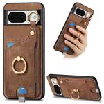 For Google Pixel 8 Retro Skin-feel Ring Card Bag Phone Case with Hang Loop(Brown)