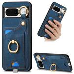 For Google Pixel 8 Retro Skin-feel Ring Card Bag Phone Case with Hang Loop(Blue)