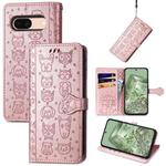 For Google Pixel 8a Cat and Dog Embossed Leather Phone Case(Rose Gold)