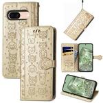 For Google Pixel 8a Cat and Dog Embossed Leather Phone Case(Gold)